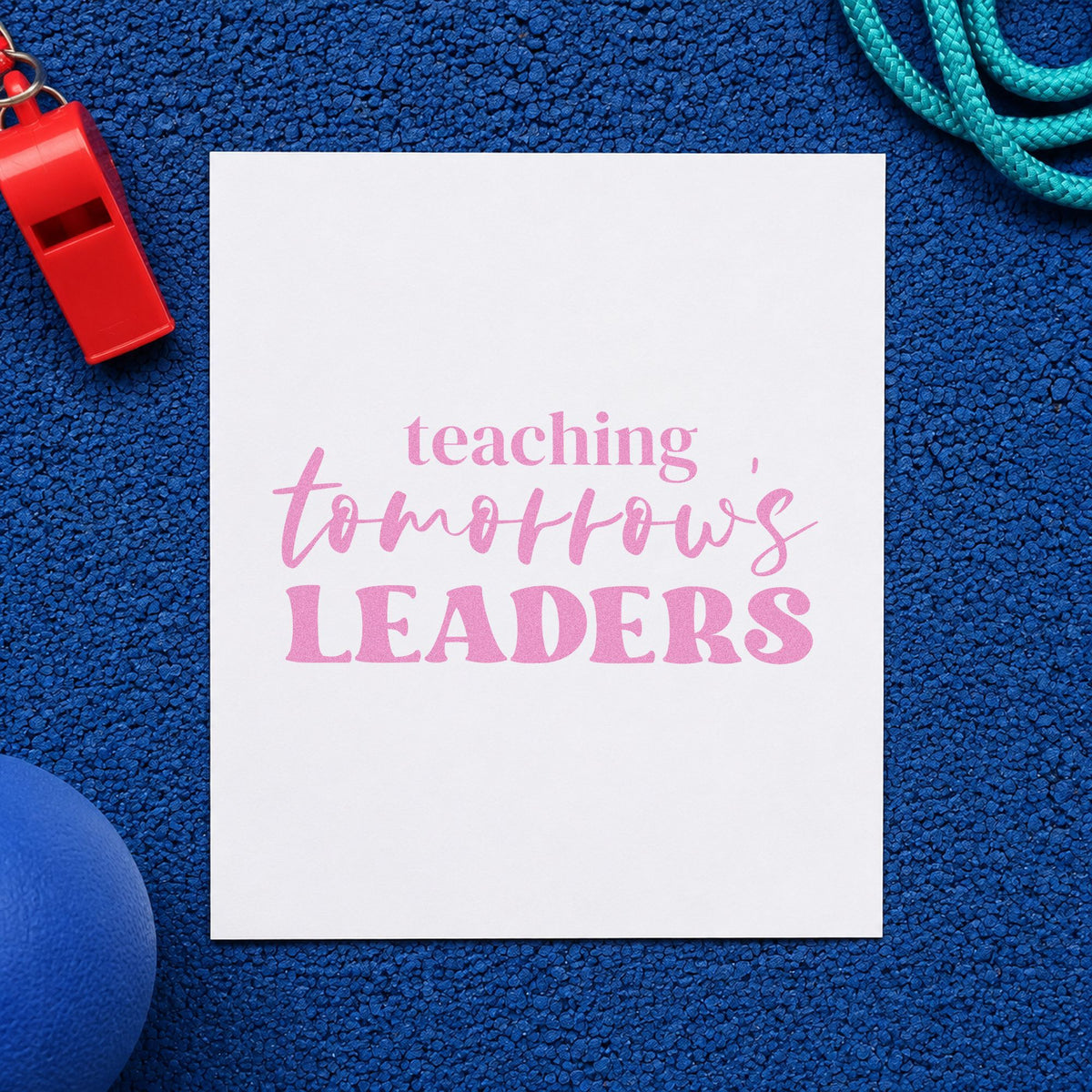 Teaching Tomorrow's Leaders craft stamp in purple ink on cardstock, an easy option for mentoring gift tags.