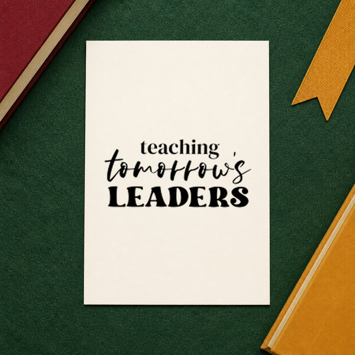 Teaching Tomorrow's Leaders rubber stamp printed in black ink, ready for tomorrows leaders cards and similar paper crafts.