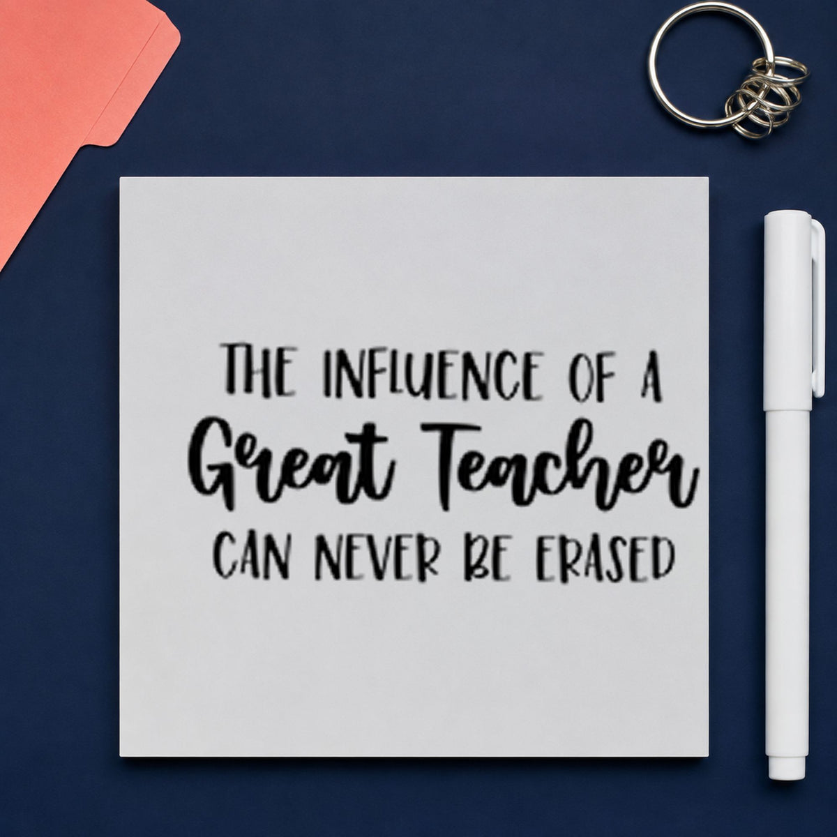 Great Teacher Lasting Influence rubber stamp printed in black ink, ready for never erased cards and similar paper crafts.