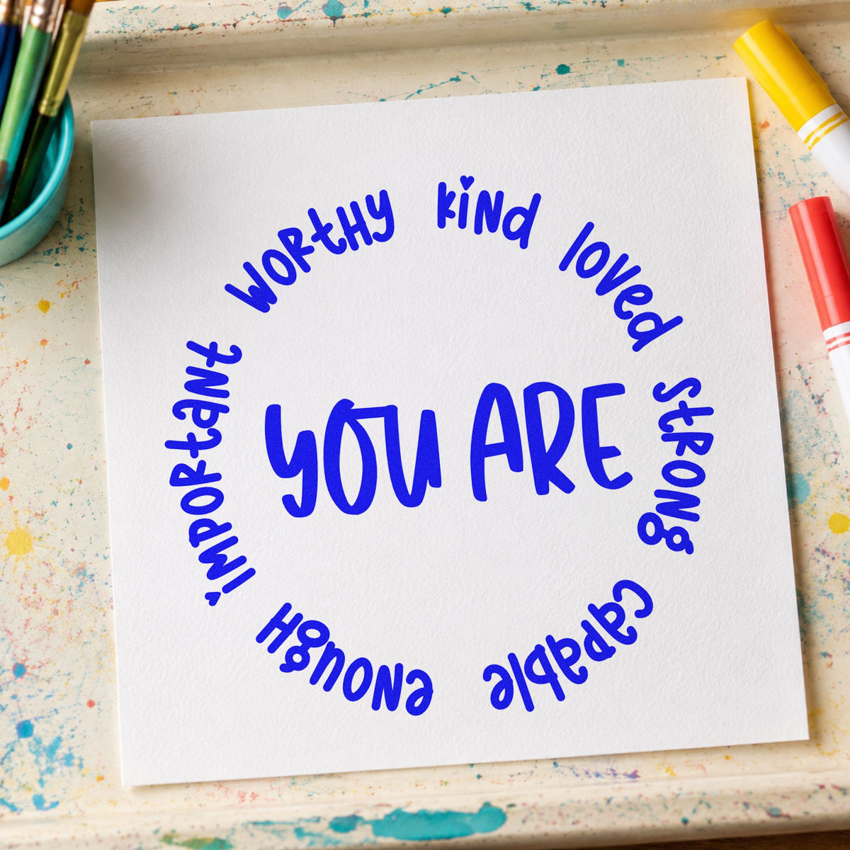 You Are Positive Qualities craft stamp imprinted in blue ink on paper, a design suited to pastoral pack seals.