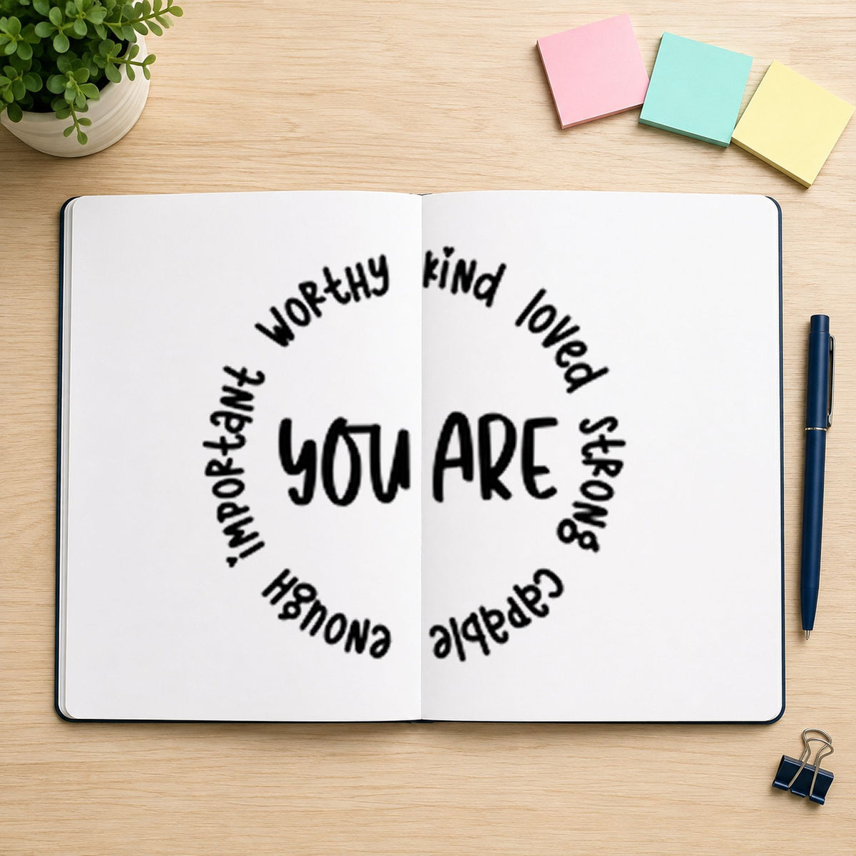You Are Positive Qualities rubber stamp printed in black ink, ready for word circle cards and similar paper crafts.