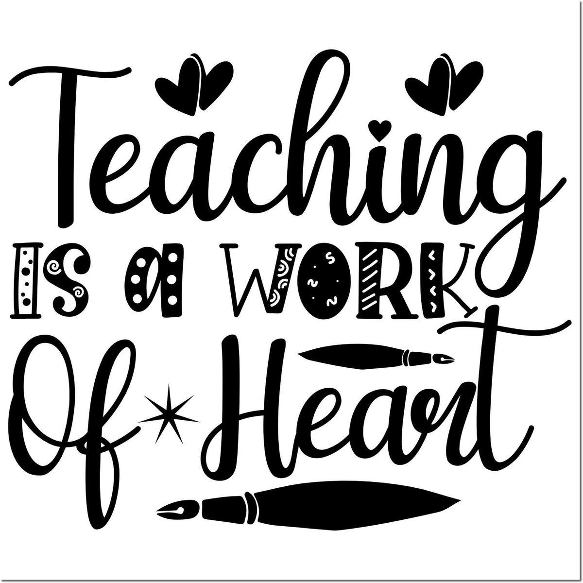 Black Teaching is a work of heart design with hearts and paintbrush graphics for stamp and seal products.