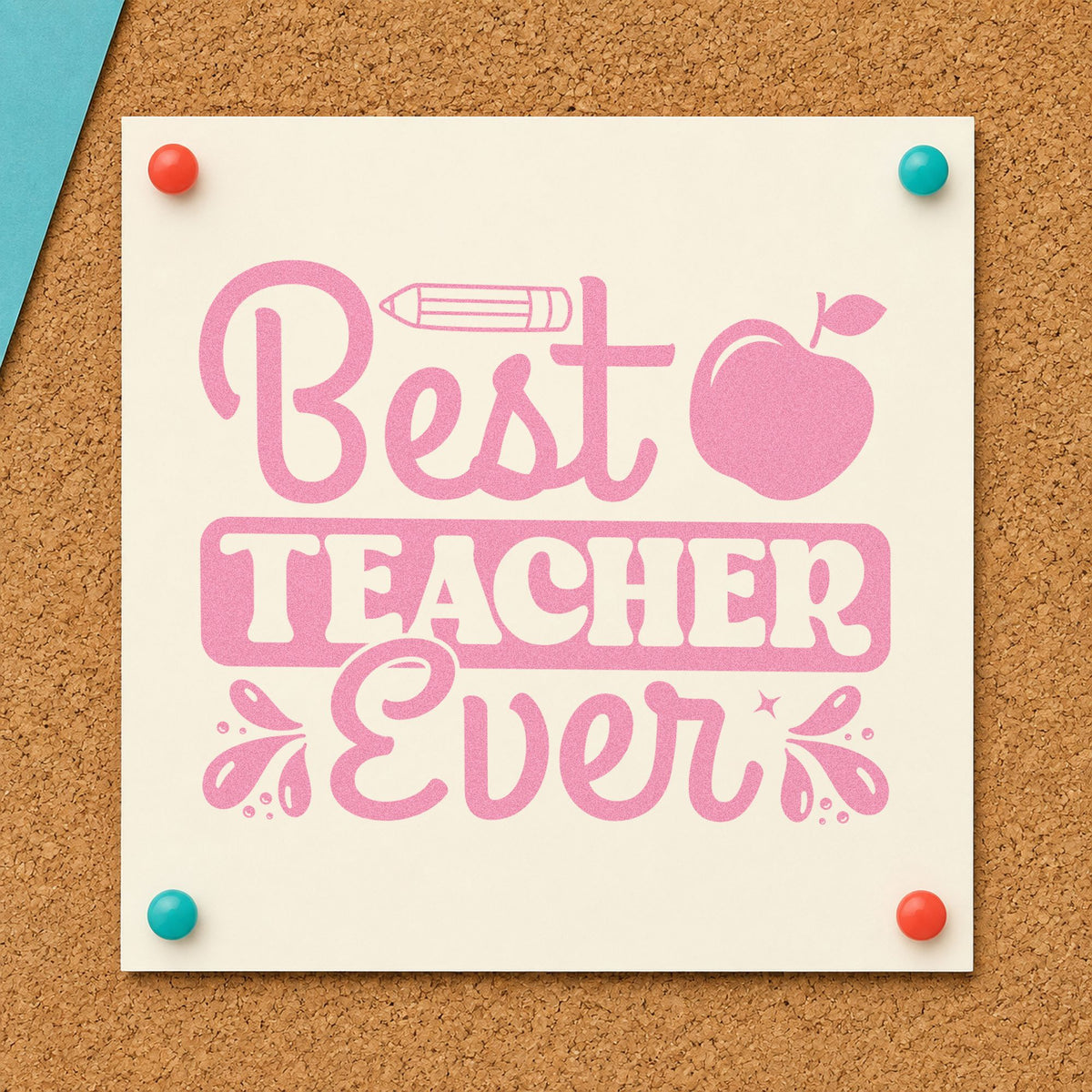 Best Teacher Ever Apple craft stamp in purple ink on cardstock, an easy option for speech day tags.