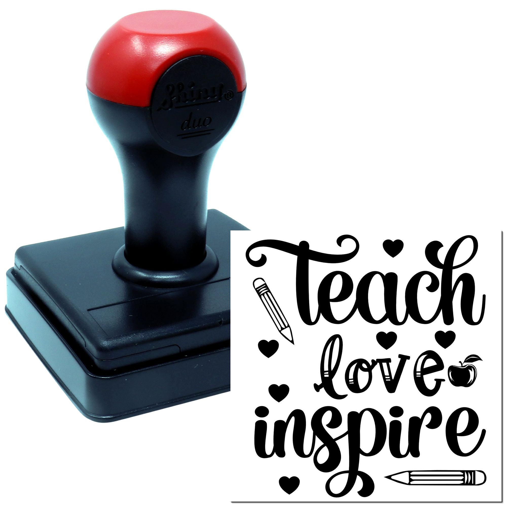 Duo Heartfelt Teaching Pencils Apples Inspire Hand Stamp