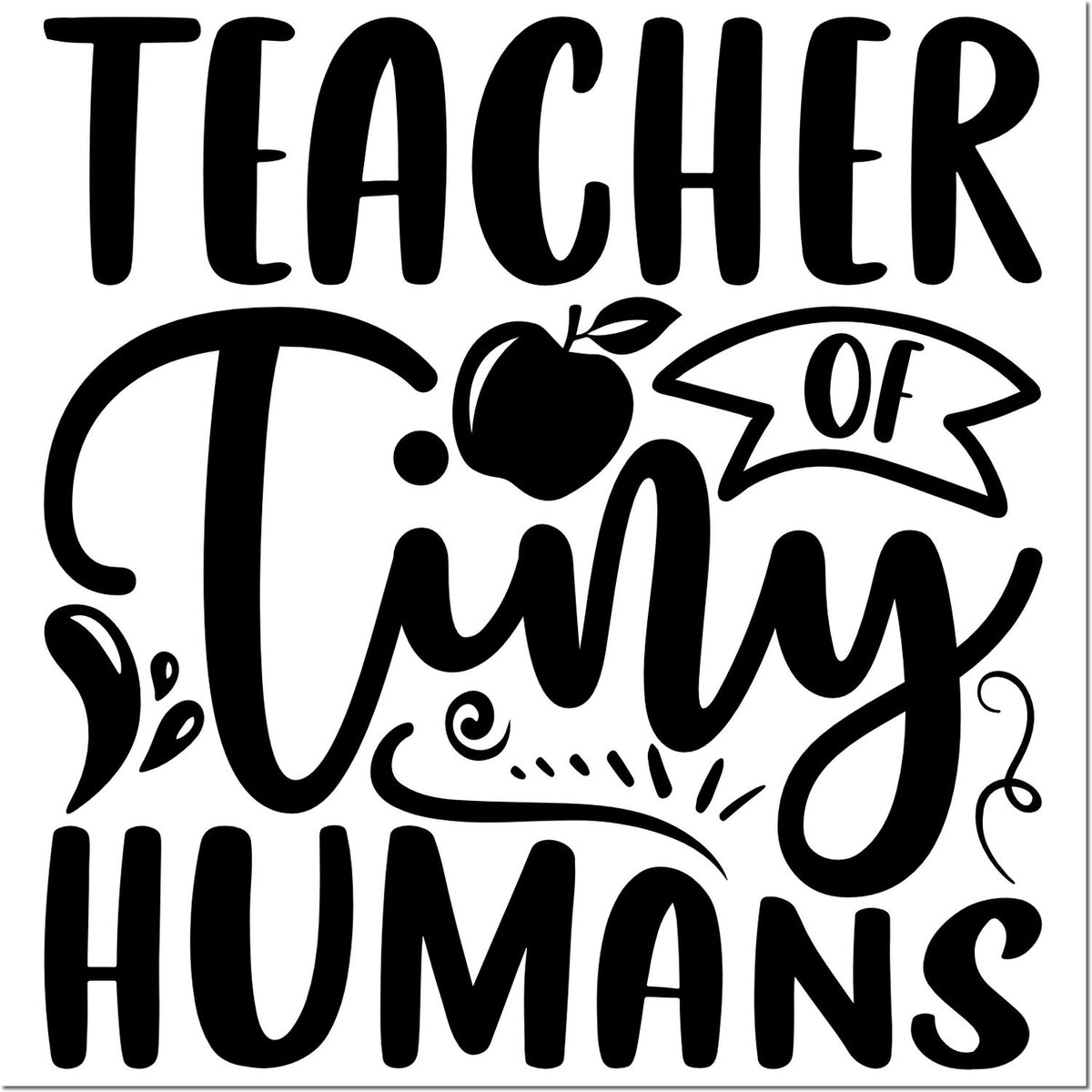 Black ink impression of Trodat Slim Whimsical Teacher Of Littles craft stamp on white paper showcasing the pre-inked note card stamp design.