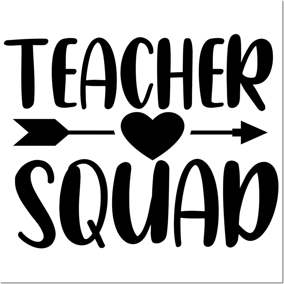 Black Teacher Squad stamp and seal design with heart and arrows on white background