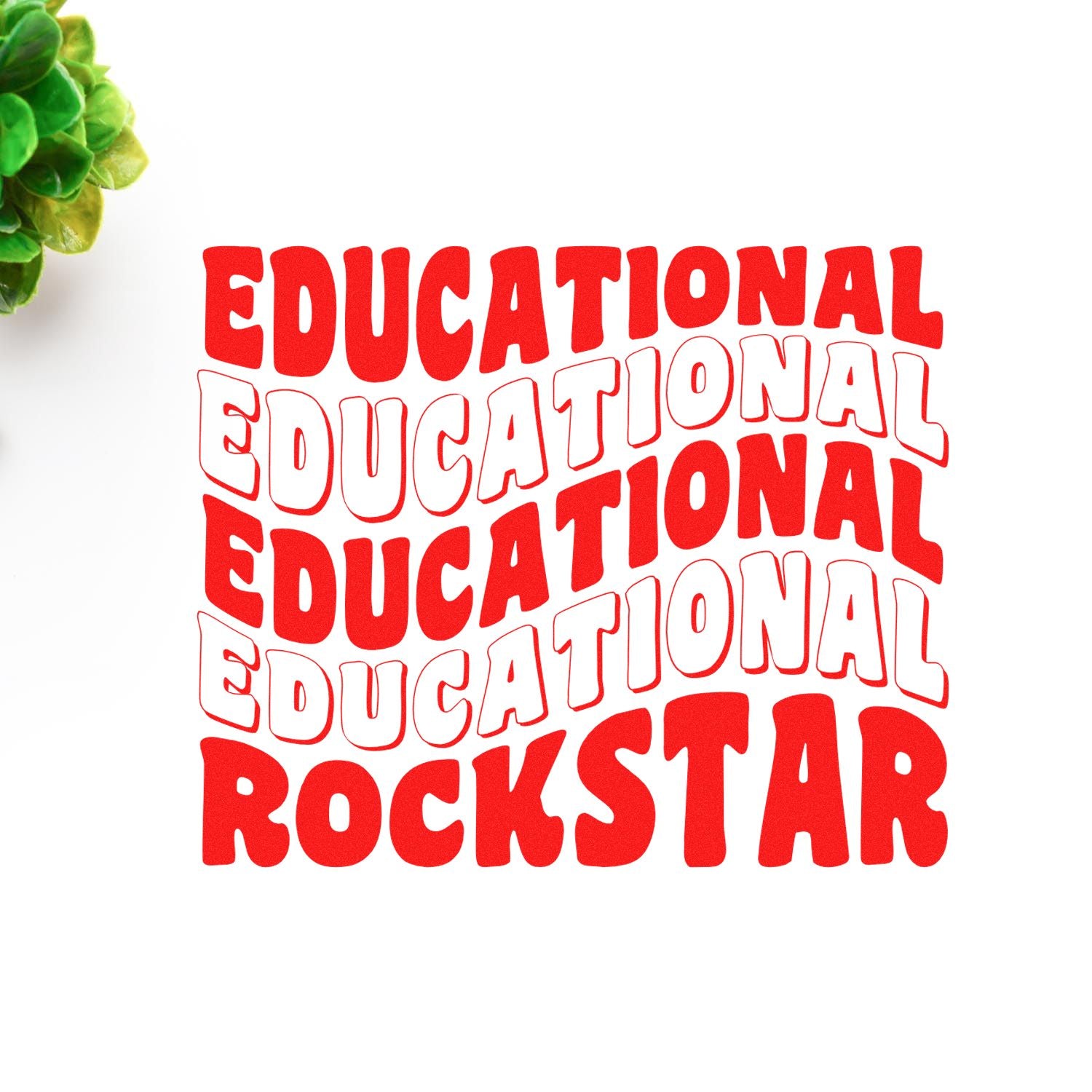 Red educational stamp and seal design with repeated bold lettering and Rockstar text on a white background, plus green leaves.