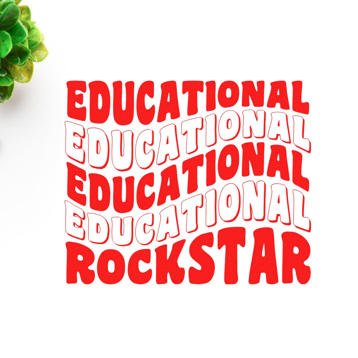 Red Educational RockStar stamp seal design in bold red on white, with green leaves in the corner.