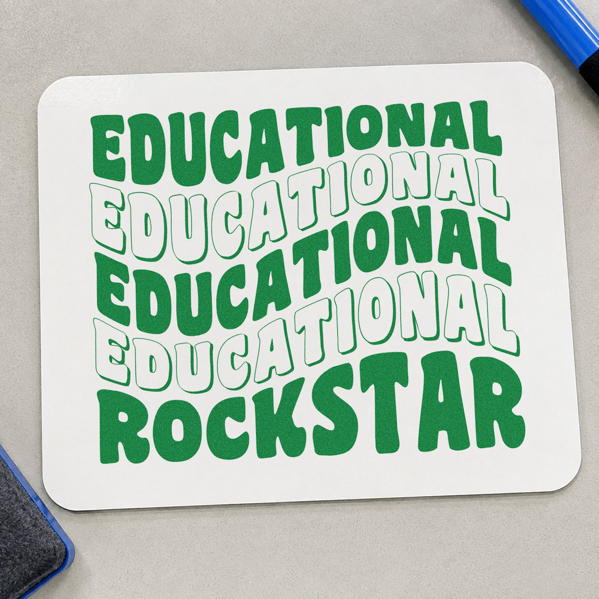 Educational Rockstar Repeated Waves craft stamp imprint in green ink on a handmade project, one idea being rehearsal call pages.