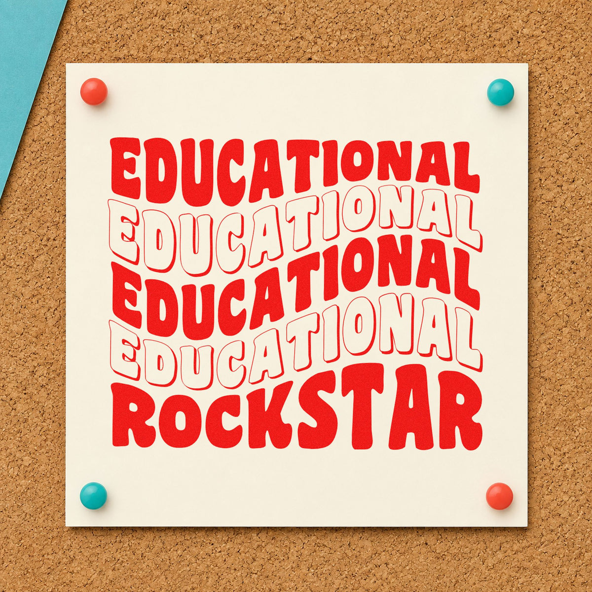 Educational Rockstar Repeated Waves rubber stamp shown in red ink, stamped for projects such as opening night notes.