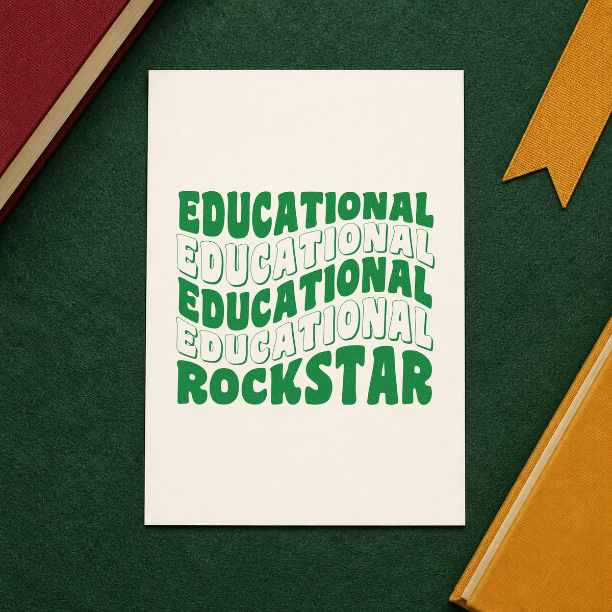 Educational Rockstar Repeated Waves craft stamp imprint in green ink on a handmade project, one idea being framed wings wall.
