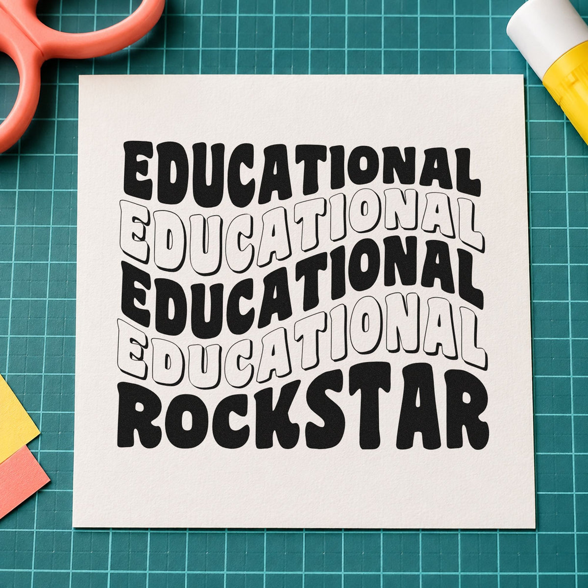 Educational Rockstar Repeated Waves rubber stamp printed in black ink, ready for wavy rows cards and similar paper crafts.