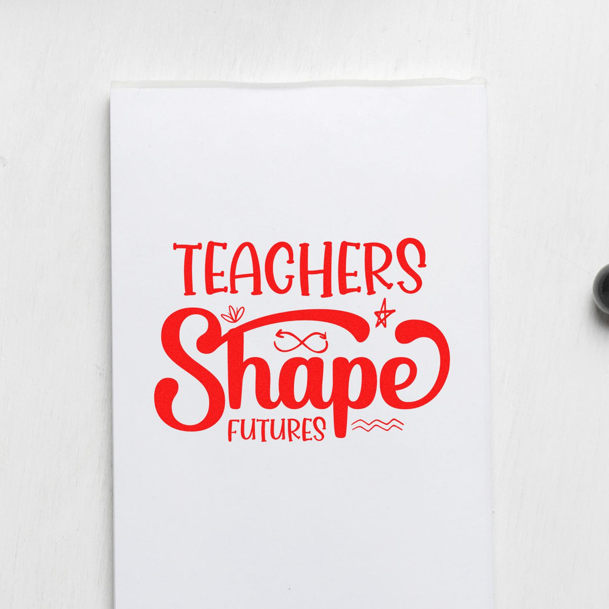 Teachers Shape Futures rubber stamp shown in red ink, stamped for projects such as handover year tags.