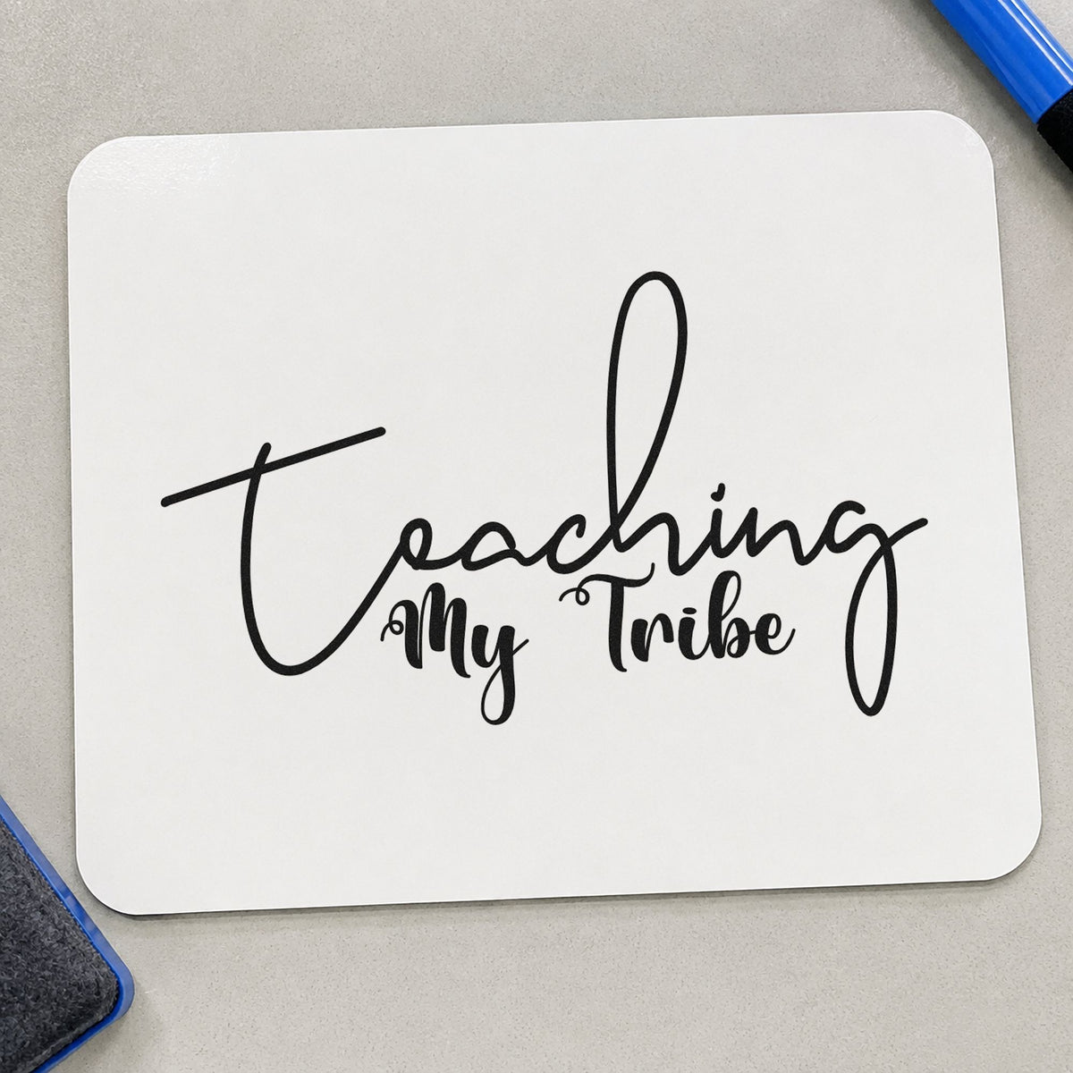 Teaching My Tribe Script rubber stamp printed in black ink, ready for thin script cards and similar paper crafts.