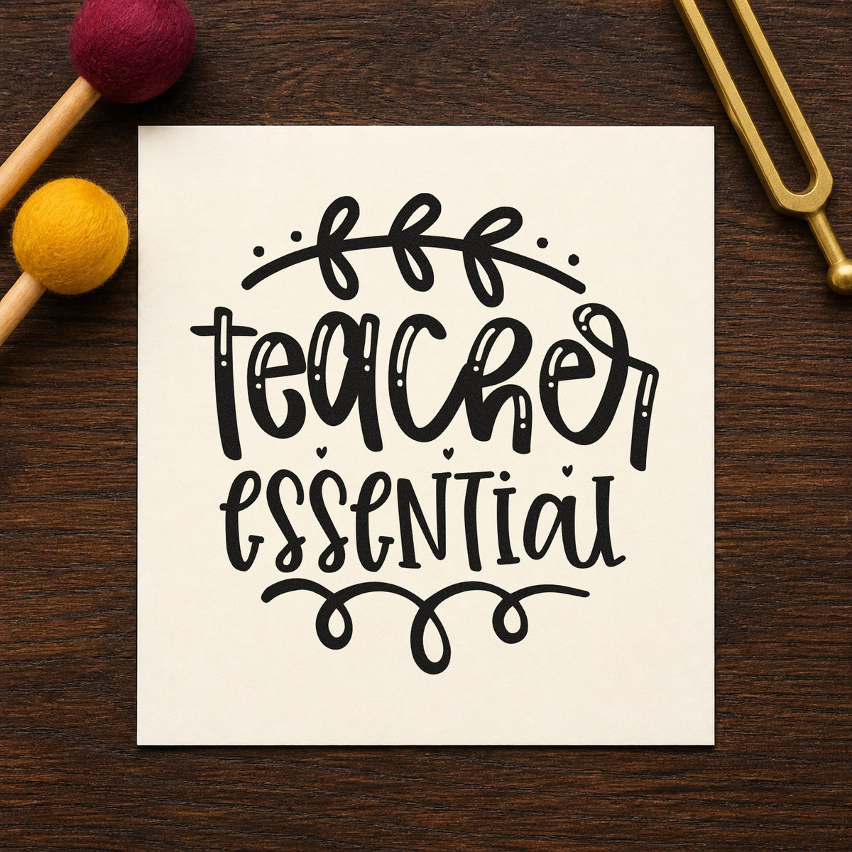 Teacher Essential Leafy Flourish rubber stamp printed in black ink, ready for leafy arch cards and similar paper crafts.