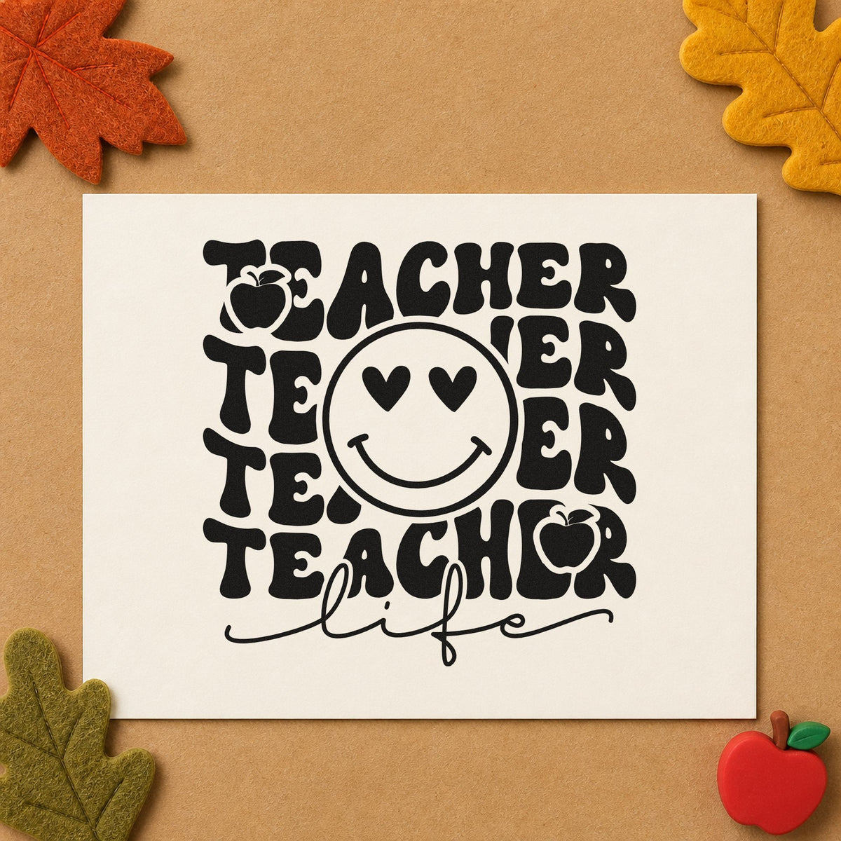 Teacher Life Smiley Repeat rubber stamp printed in black ink, ready for smiley ring cards and similar paper crafts.