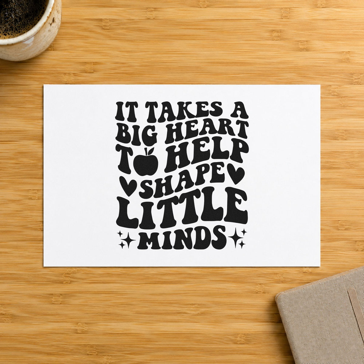 Big Heart Shape Little Minds rubber stamp printed in black ink, ready for apple sparkles cards and similar paper crafts.