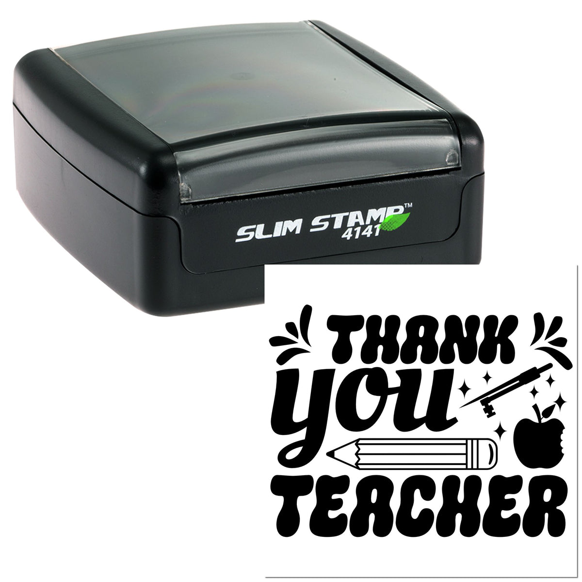 Trodat Slim Thank You Teacher craft stamp with black ink, featuring a graphic design for cardmaking projects.