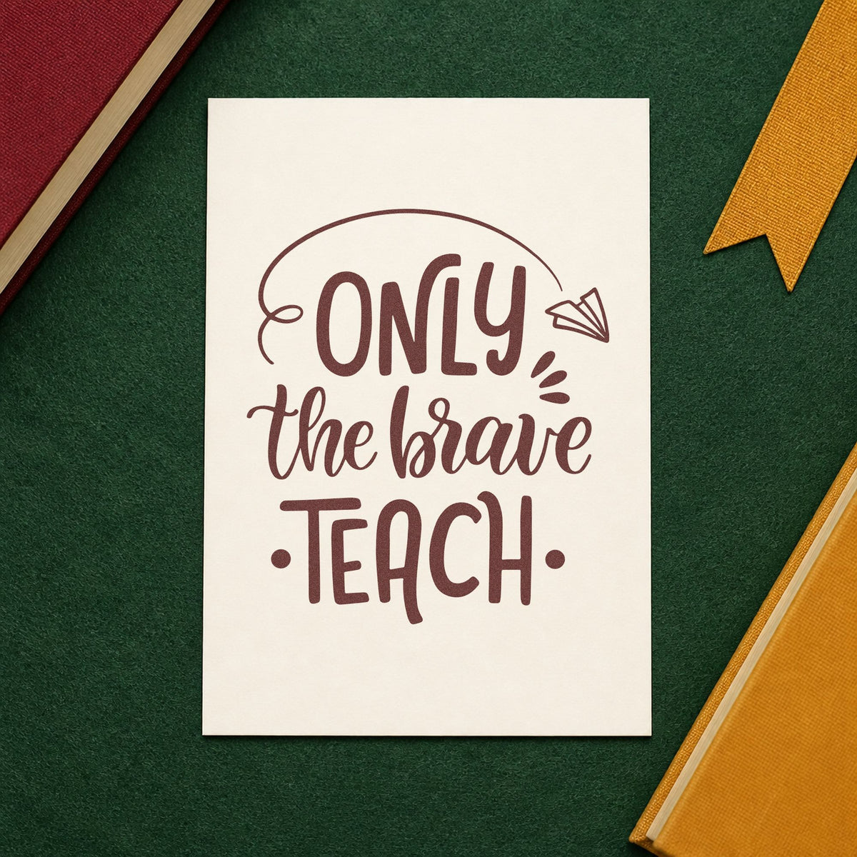 Only Brave Teach Paper Airplane rubber stamp printed in brown ink, ready for model kit labels and similar paper crafts.