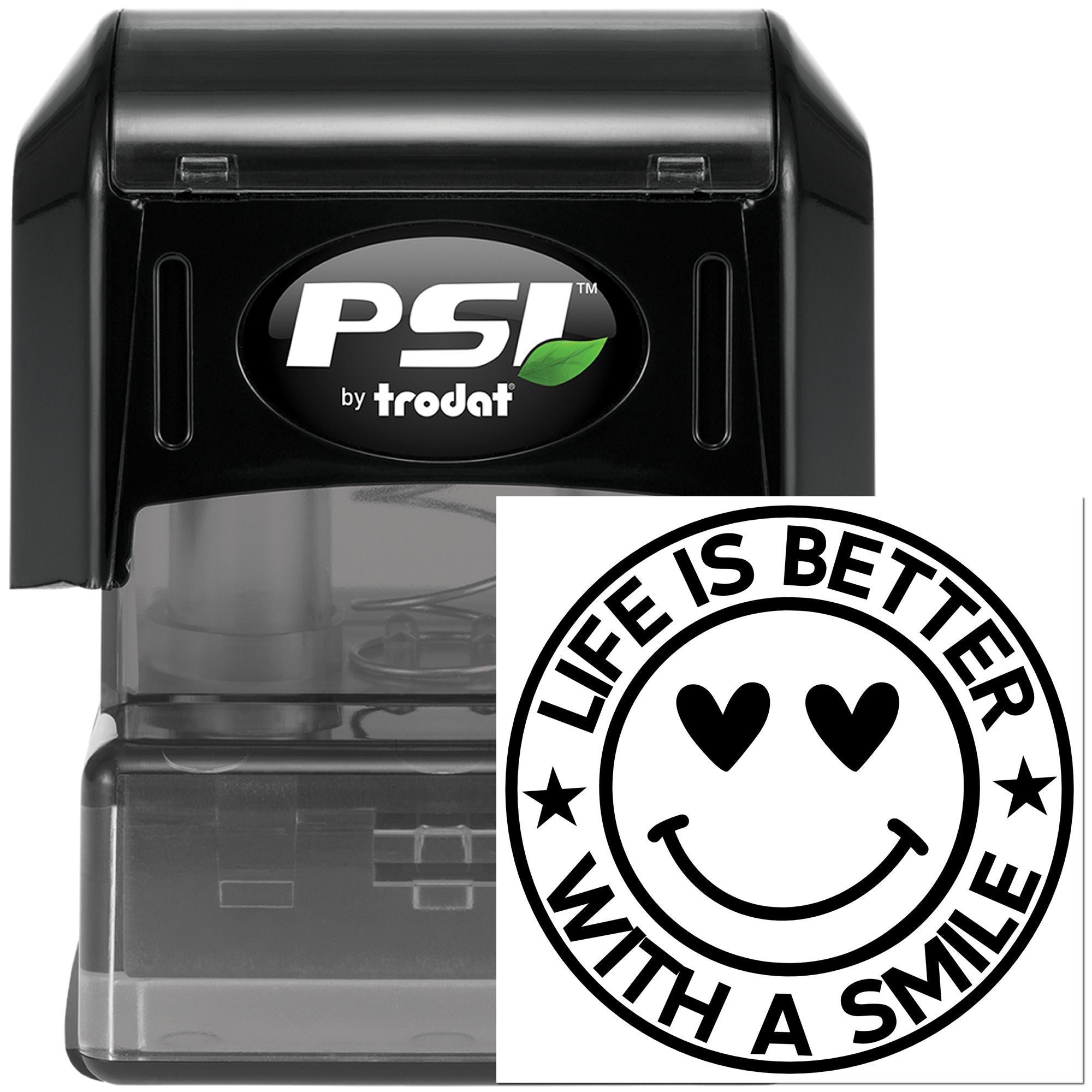 Pre-Inked Smiley Heart Eyes Tag Stamp