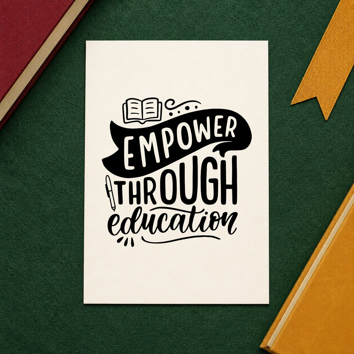 Empower Through Education rubber stamp printed in black ink, ready for empower book cards and similar paper crafts.