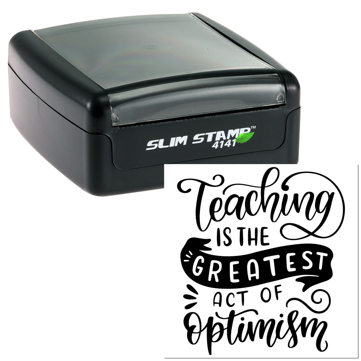Black Slim Stamp self-inking stamp with black teaching seal design on white background.