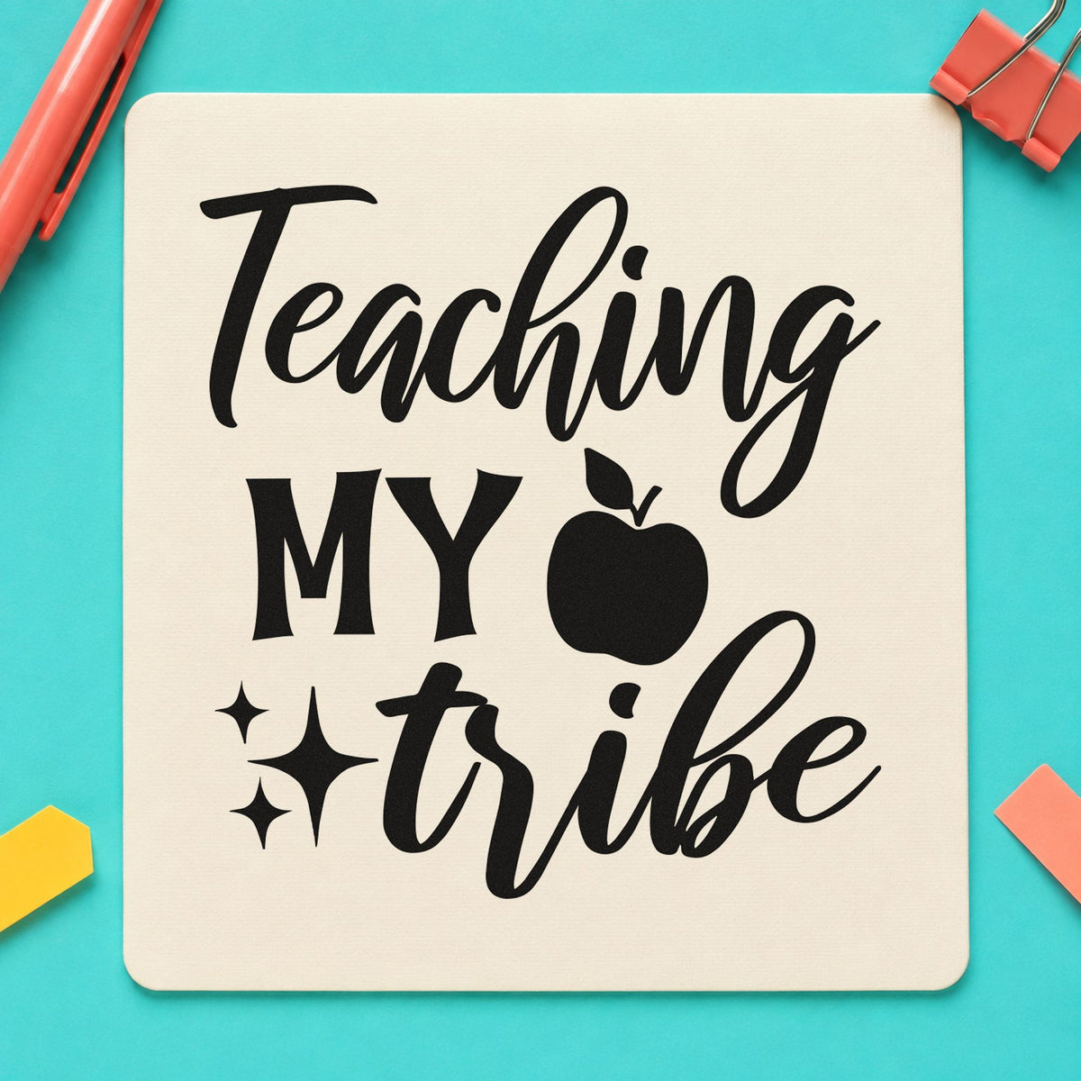 Teaching My Tribe Apple rubber stamp printed in black ink, ready for apple sparkles cards and similar paper crafts.
