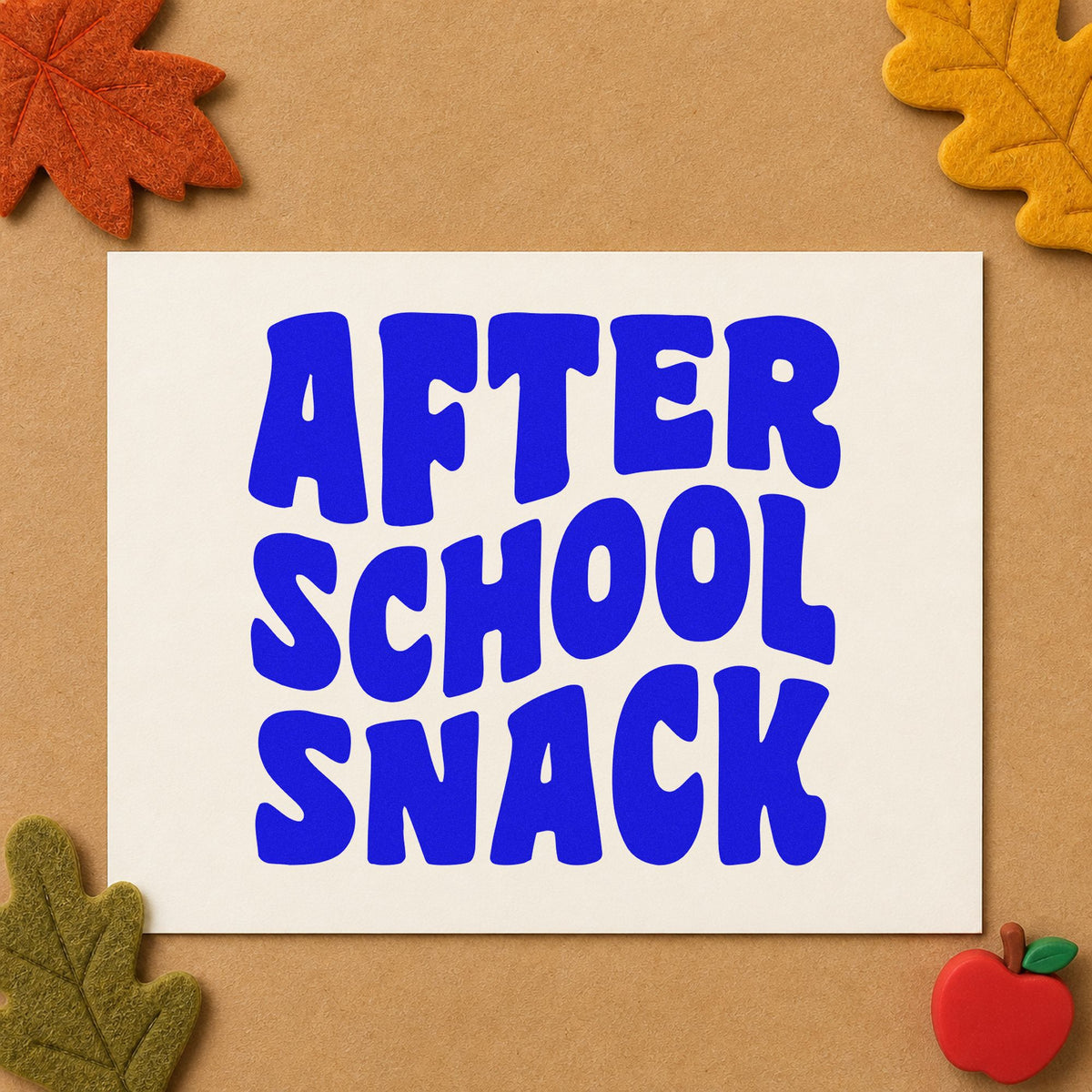 After School Snack craft stamp imprinted in blue ink on paper, a design suited to lunch pack seals.