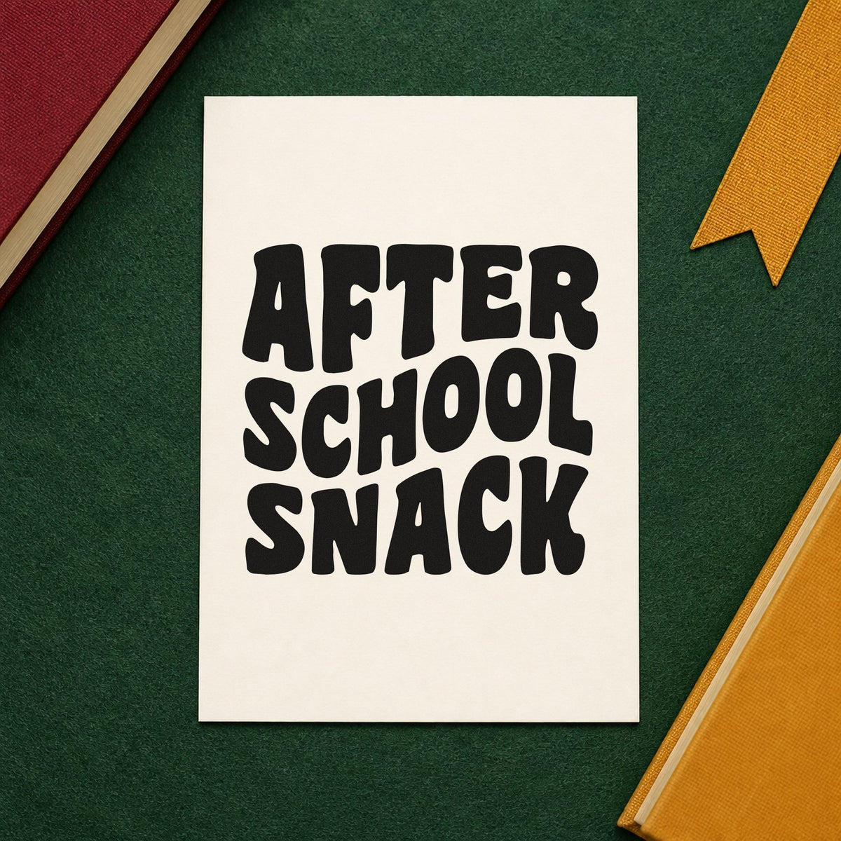 After School Snack rubber stamp printed in black ink, ready for rounded capitals cards and similar paper crafts.