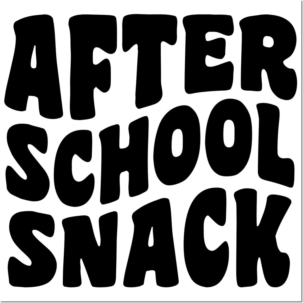 Black retro After School Snack stamp and seal design in bold black letters on a white background.