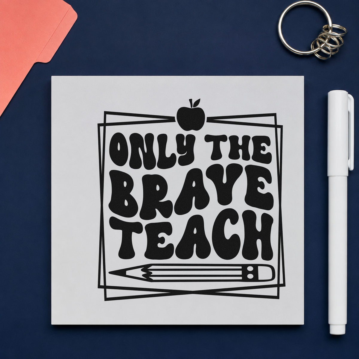 Only Brave Teach Framed rubber stamp printed in black ink, ready for overlapping frames cards and similar paper crafts.