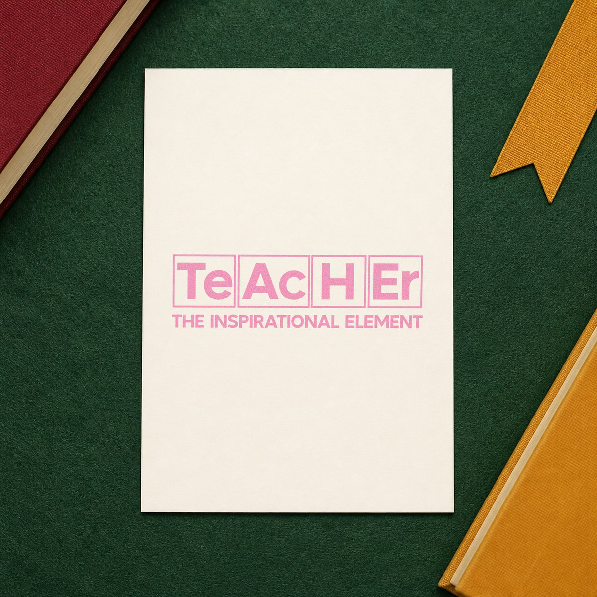 Teacher Inspirational Element craft stamp in purple ink on cardstock, an easy option for reagent shelf tags.