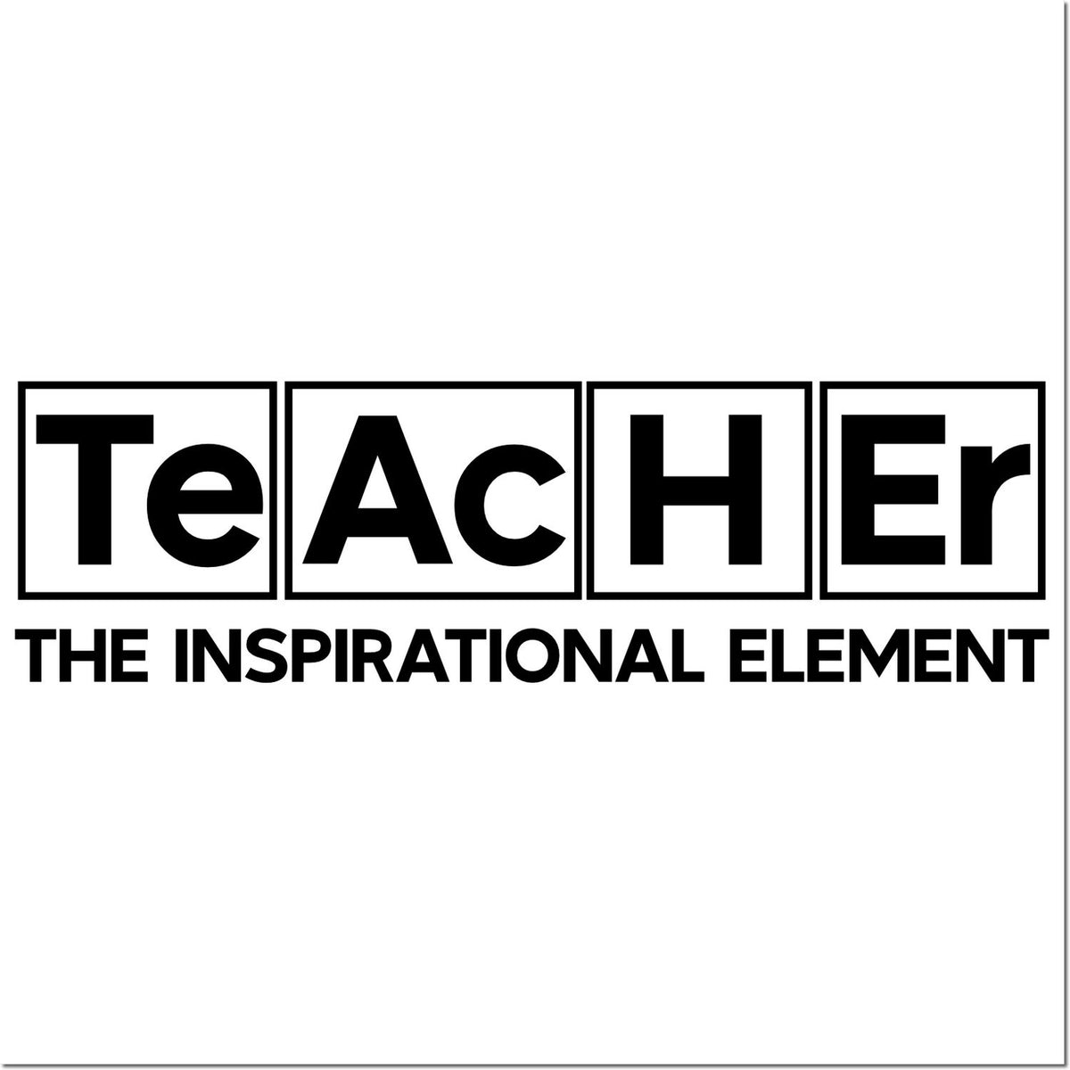 Black Teacher stamp and seal logo with The Inspirational Element slogan in bold black on a white background.