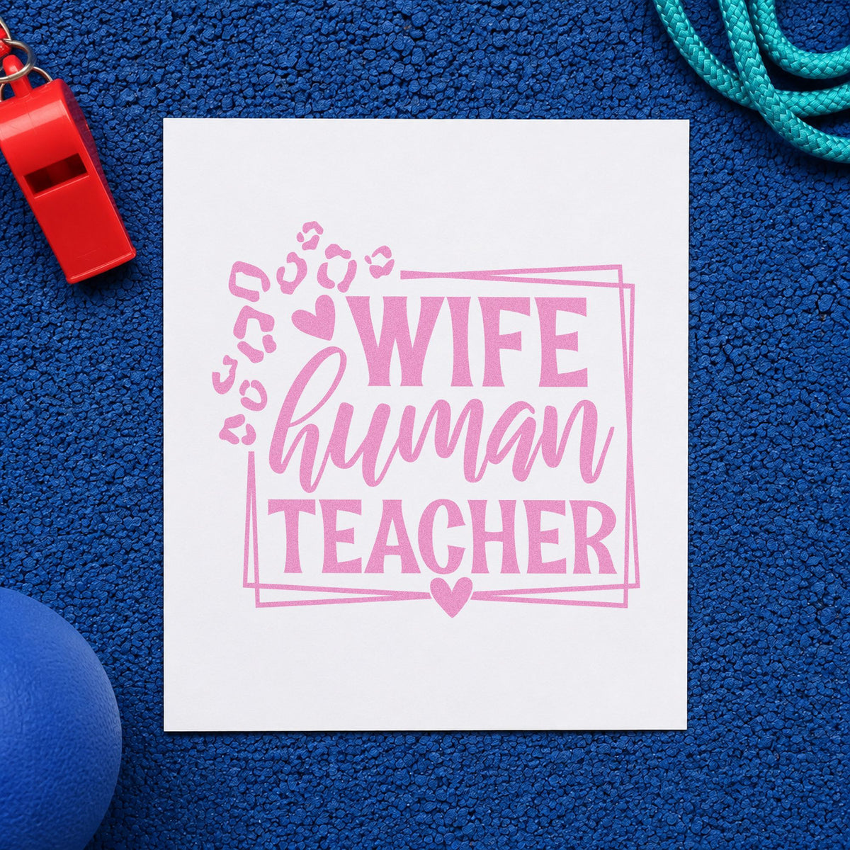 Wife Human Teacher Frame craft stamp in purple ink on cardstock, an easy option for anniversary tags.