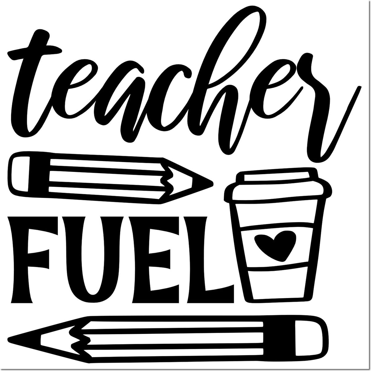 Black teacher fuel design with pencils and a heart coffee cup, for stamp and seal products.