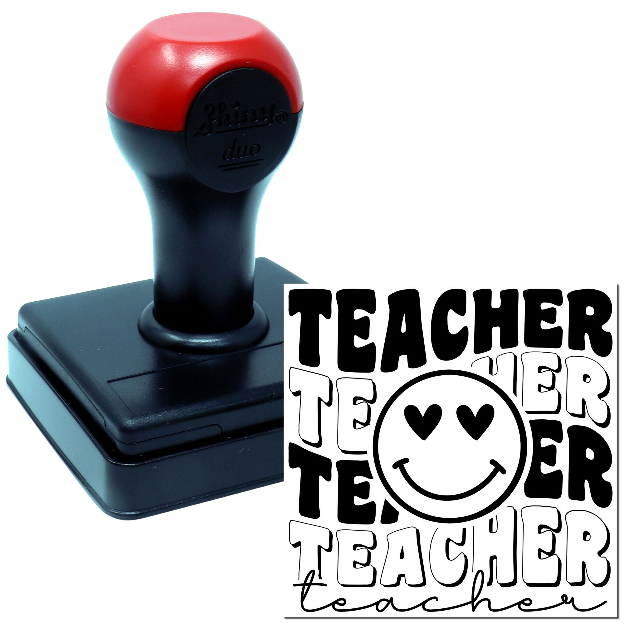 Duo Heart-Eyed Smiley Teacher Word Collage Hand Stamp
