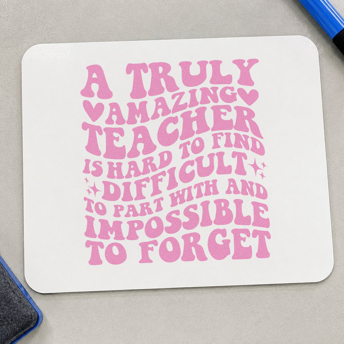 Truly Amazing Teacher Quote craft stamp in purple ink on cardstock, an easy option for farewell basket tags.
