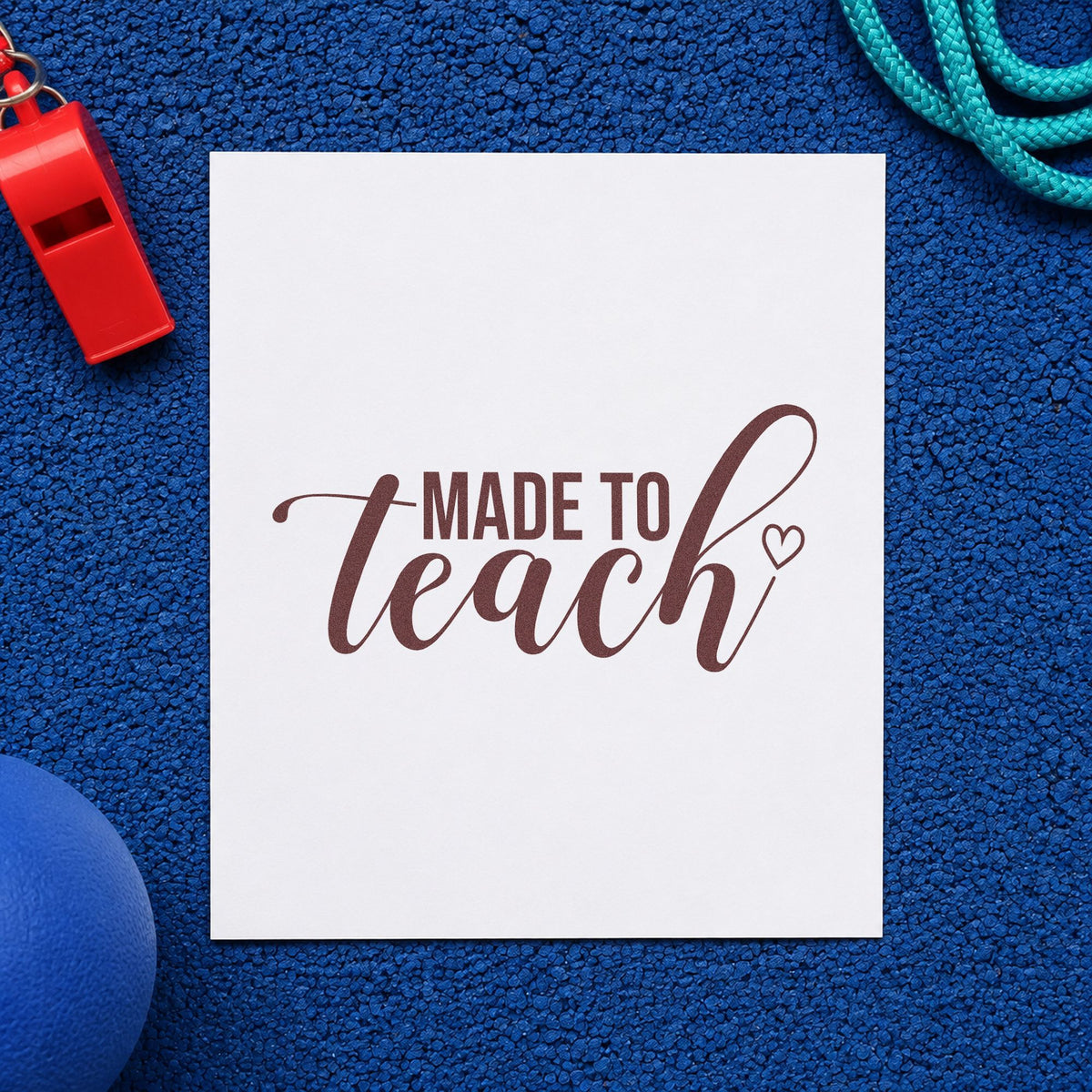 Made To Teach Outline Heart rubber stamp printed in brown ink, ready for craft tray labels and similar paper crafts.