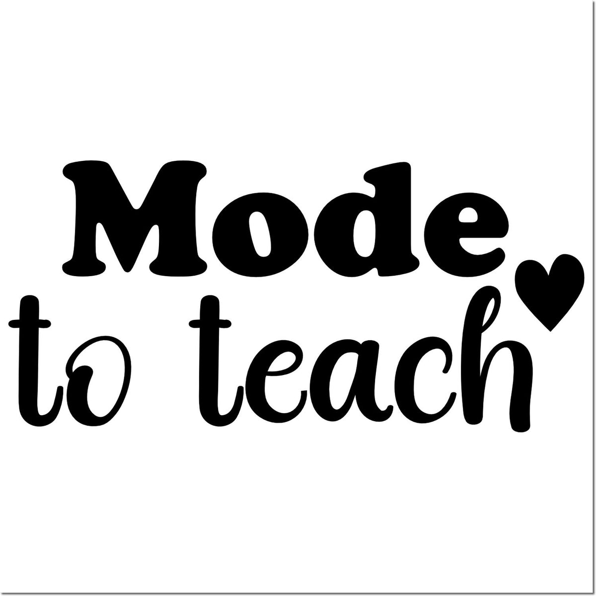 Black Mode to teach seal-style stamp with heart icon on a white background.