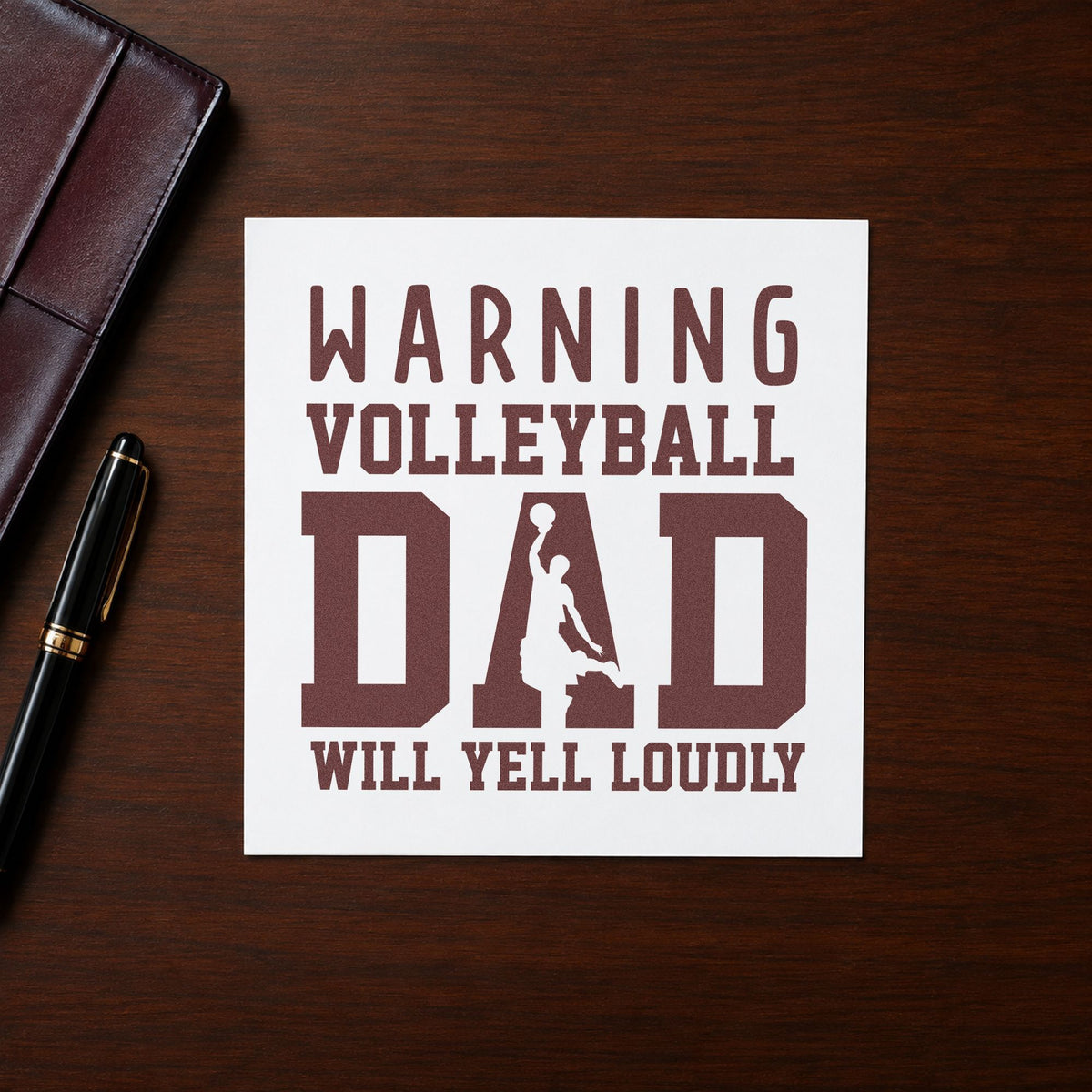 Warning Volleyball Dad Loud rubber stamp printed in brown ink, ready for bleacher snack bags and similar paper crafts.