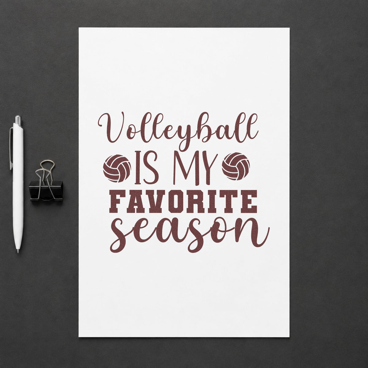 Volleyball Favorite Season rubber stamp printed in brown ink, ready for gear crate labels and similar paper crafts.
