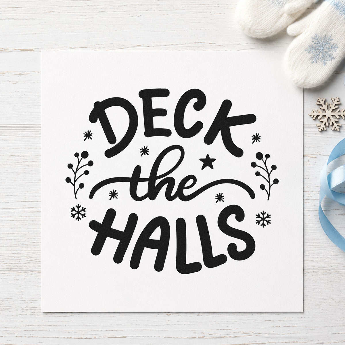 Deck The Halls Sprigs rubber stamp printed in black ink, ready for leafy branch cards and similar paper crafts.