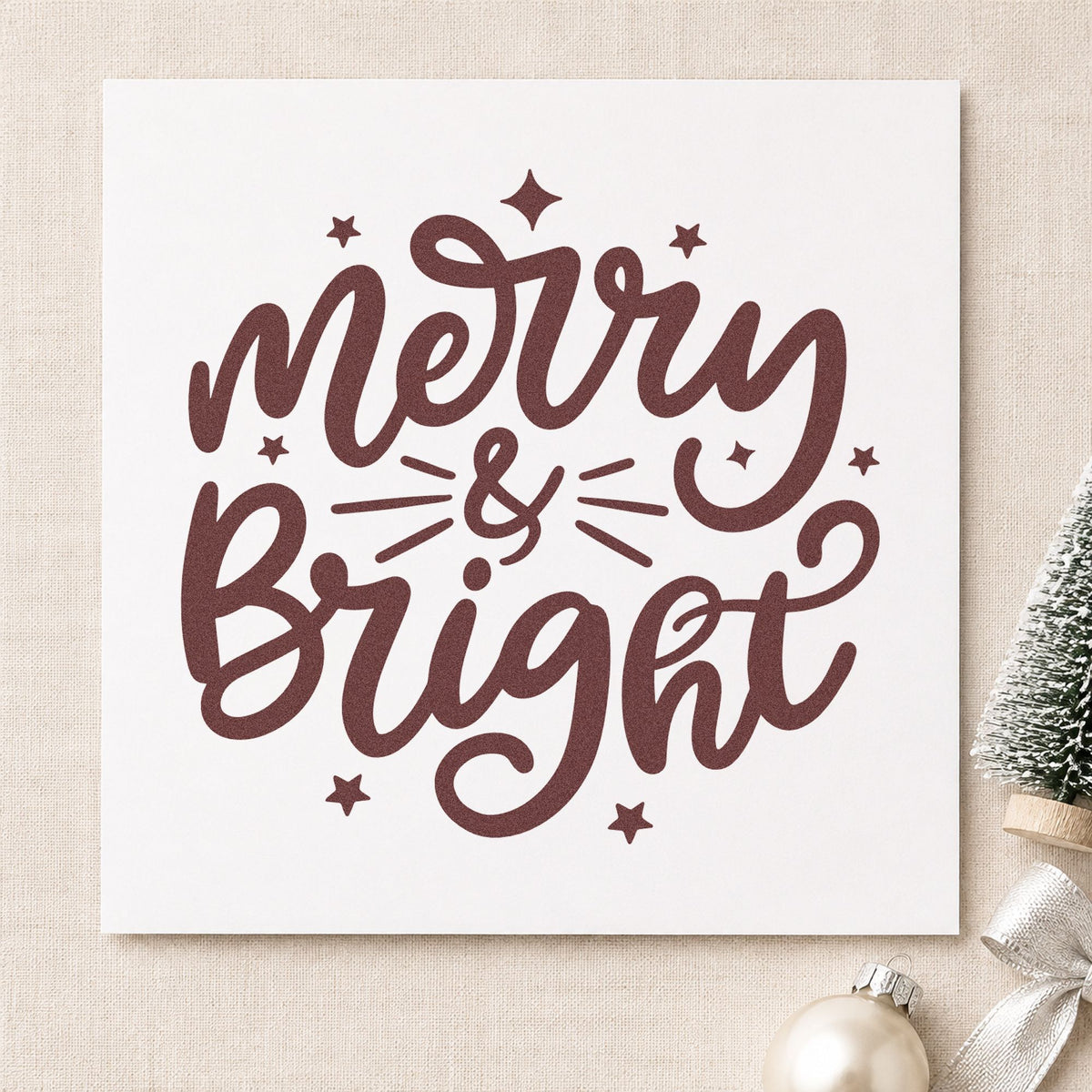 Merry And Bright Stars rubber stamp printed in brown ink, ready for lantern jar labels and similar paper crafts.