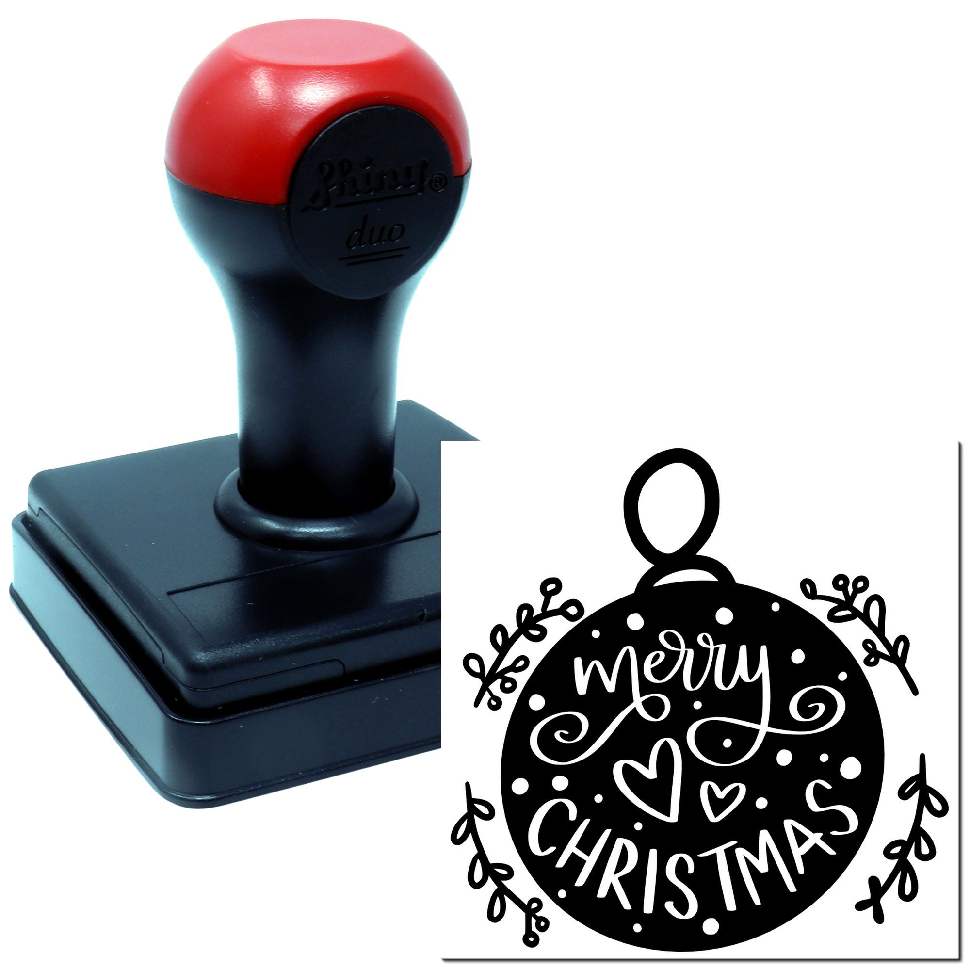 Duo Whimsical Merry Christmas Ornament Art Hand Stamp