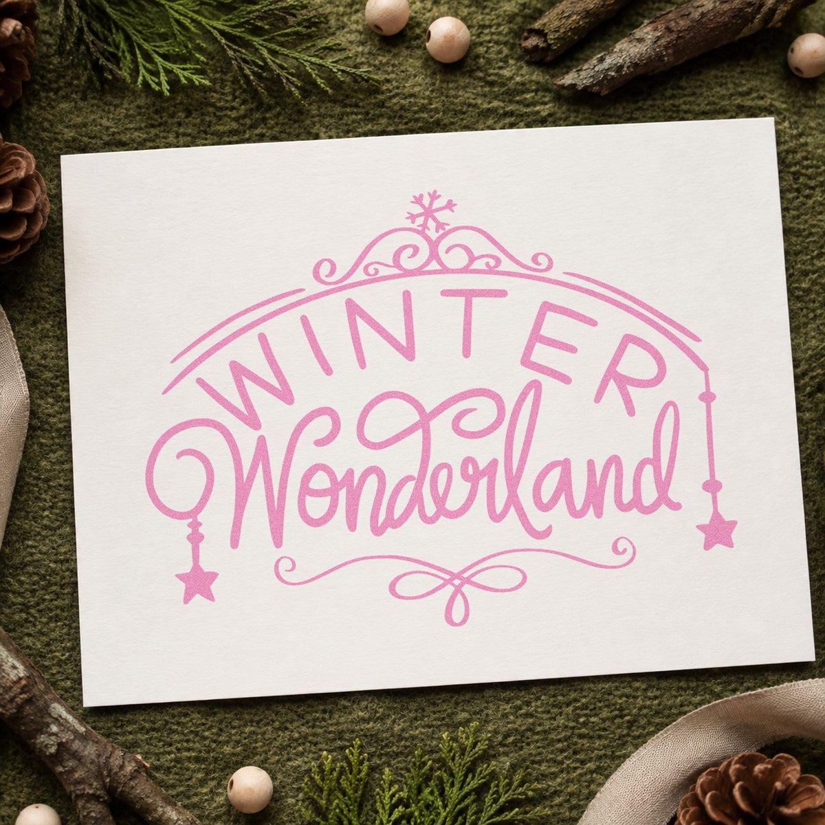 Winter Wonderland Ornate Arch craft stamp in purple ink on cardstock, an easy option for grotto entry tags.
