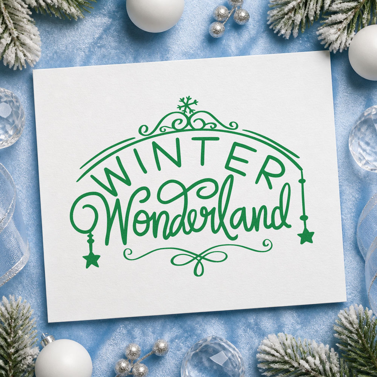 Winter Wonderland Ornate Arch craft stamp imprinted in green ink on paper, a design suited to wristband seals.