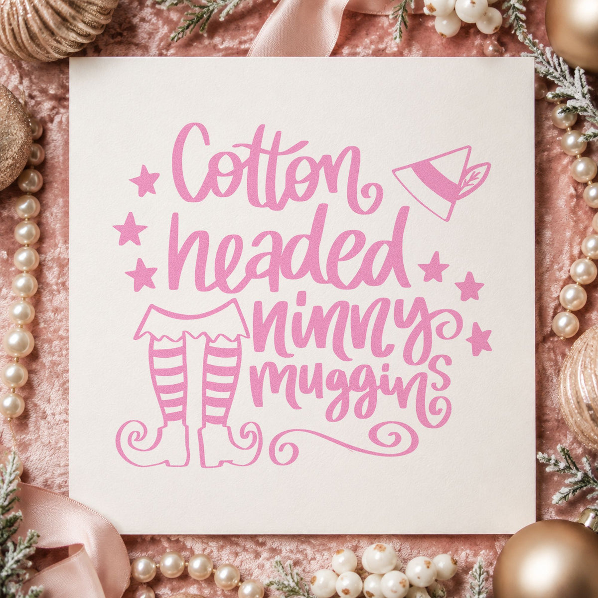 Cotton Headed Ninny Muggins craft stamp in purple ink on cardstock, an easy option for movie night tags.