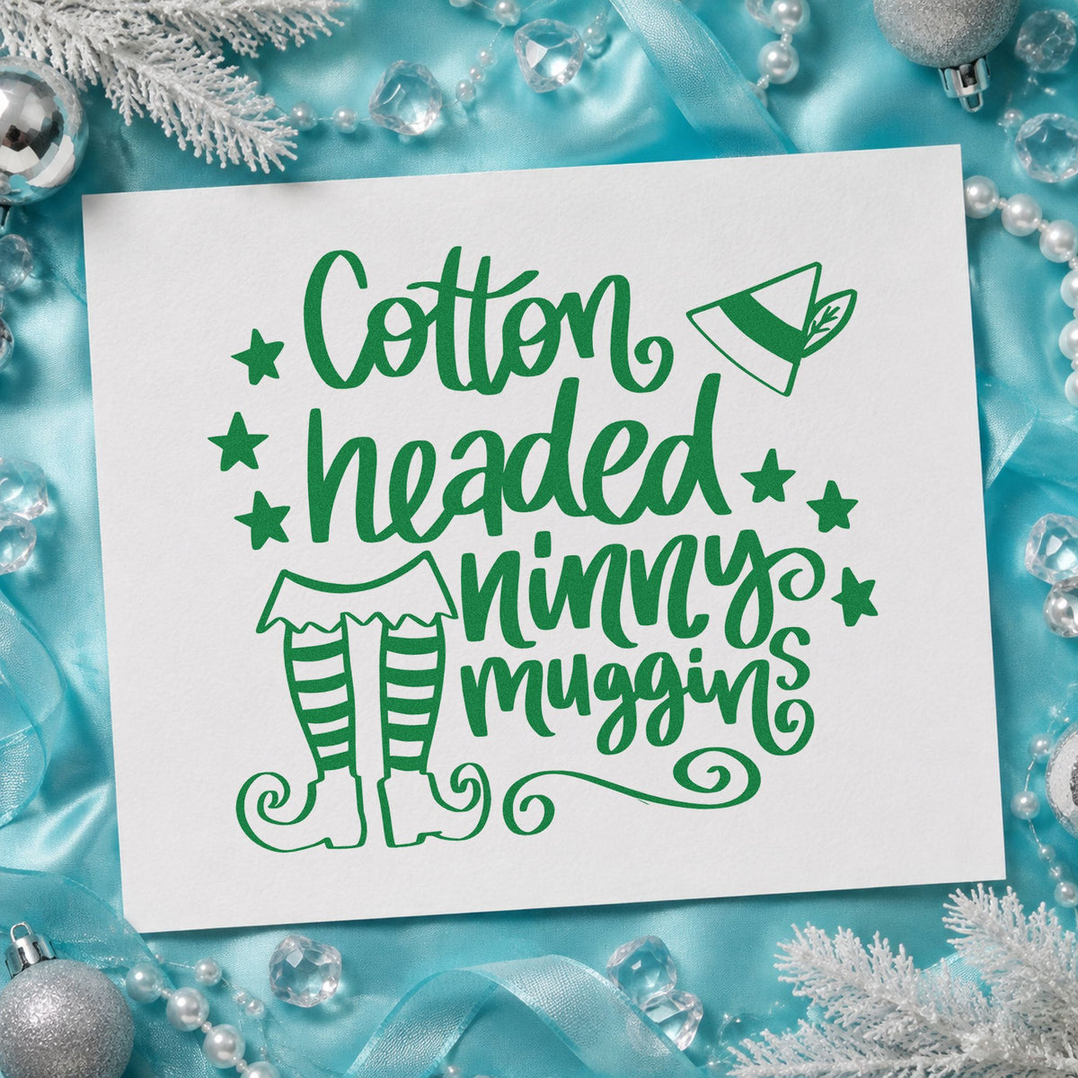 Cotton Headed Ninny Muggins craft stamp imprinted in green ink on paper, a design suited to snack bag seals.