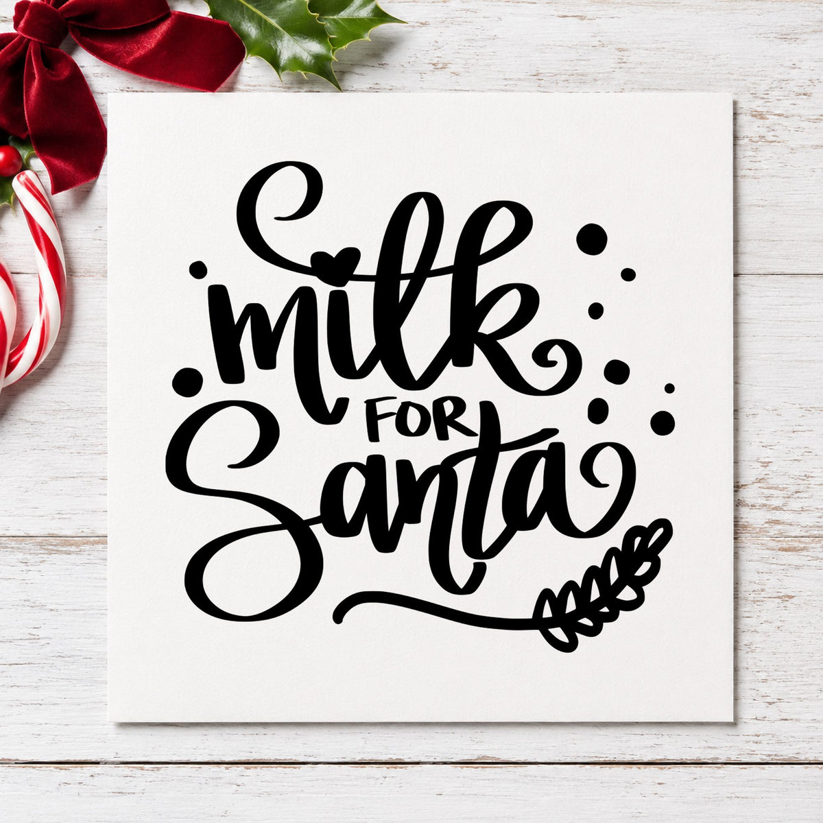 Milk For Santa rubber stamp printed in black ink, ready for looping milk cards and similar paper crafts.