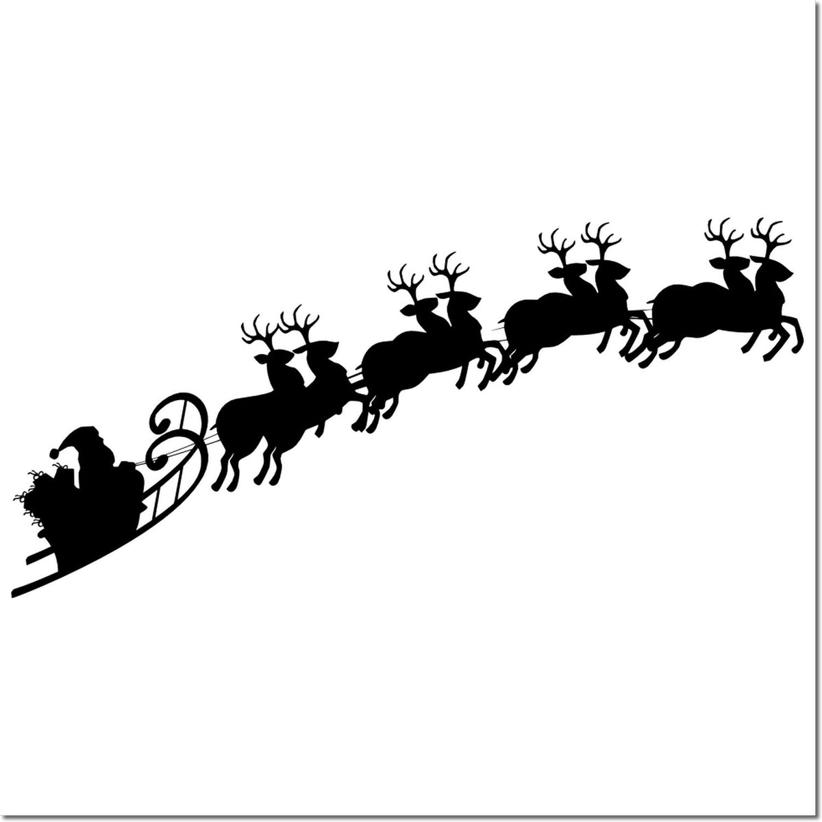 Black Santa sleigh and reindeer silhouette stamp seal on white background
